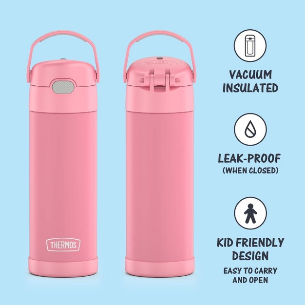 Thermos Funtainer 16 Ounce Stainless Steel Vacuum Insulated Bottle With Wide Spout Lid Pink