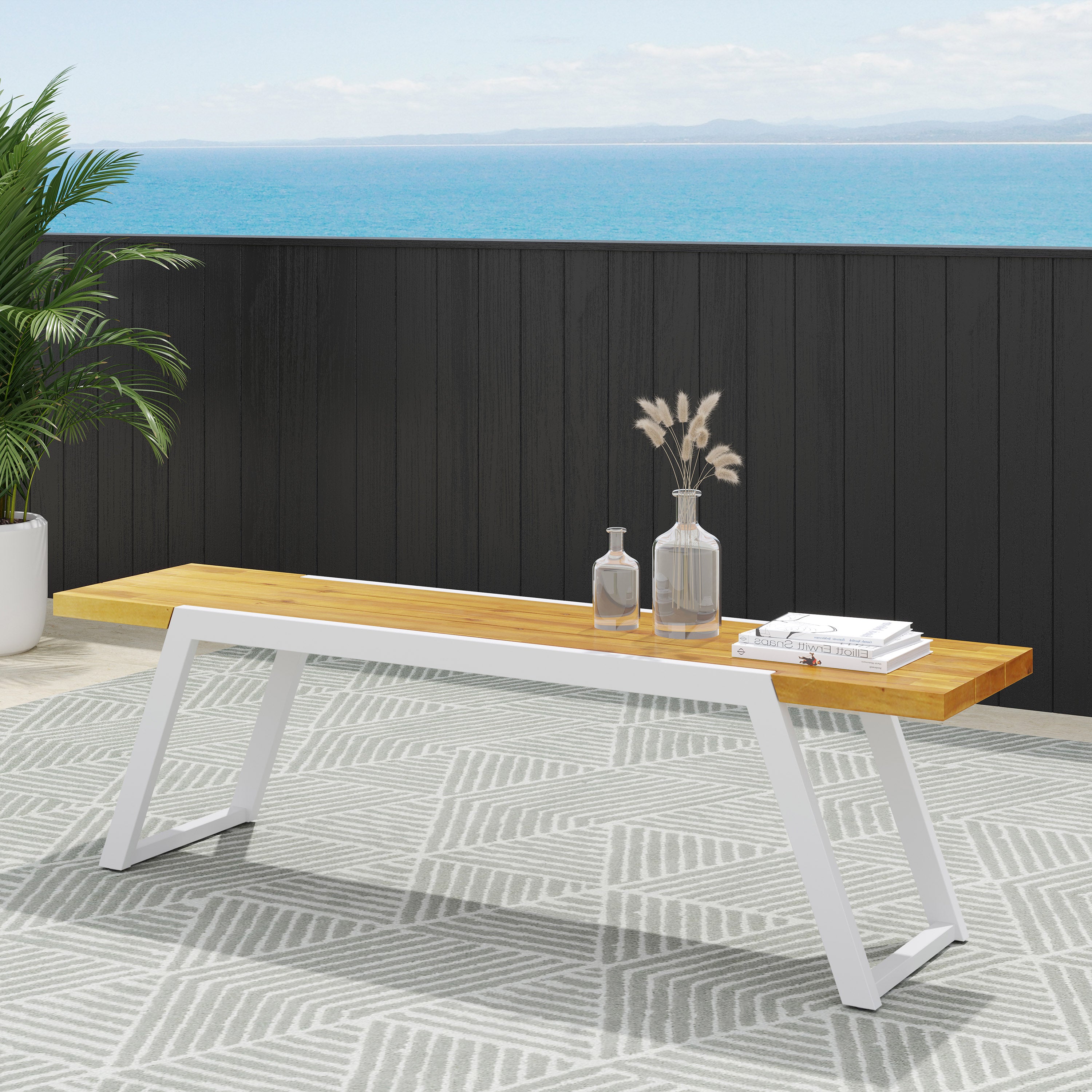 Gebo Outdoor Modern Acacia Wood Dining Bench