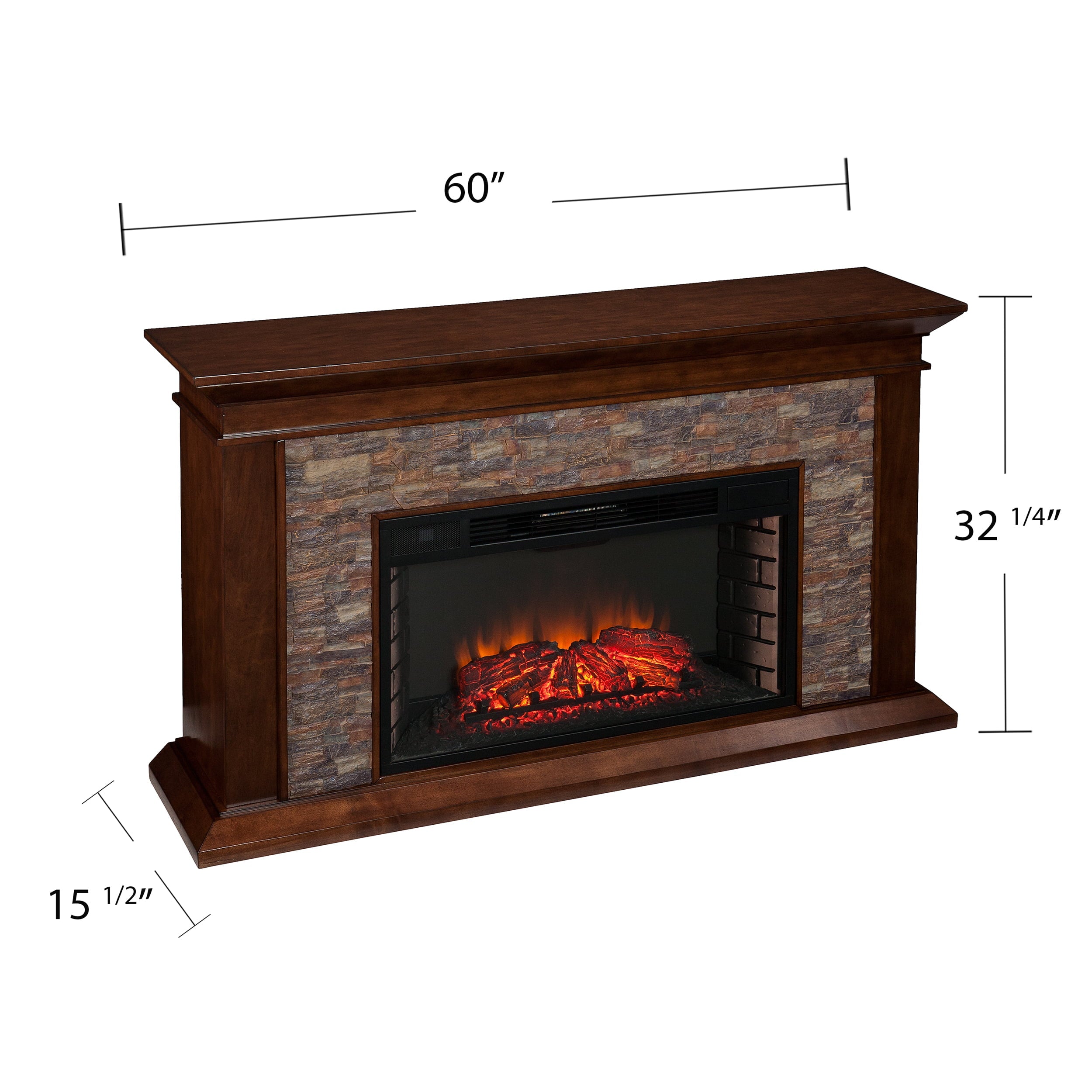 Sei Bodilla Traditional style Electric Fireplace in Whiskey maple with Durango faux stone finish