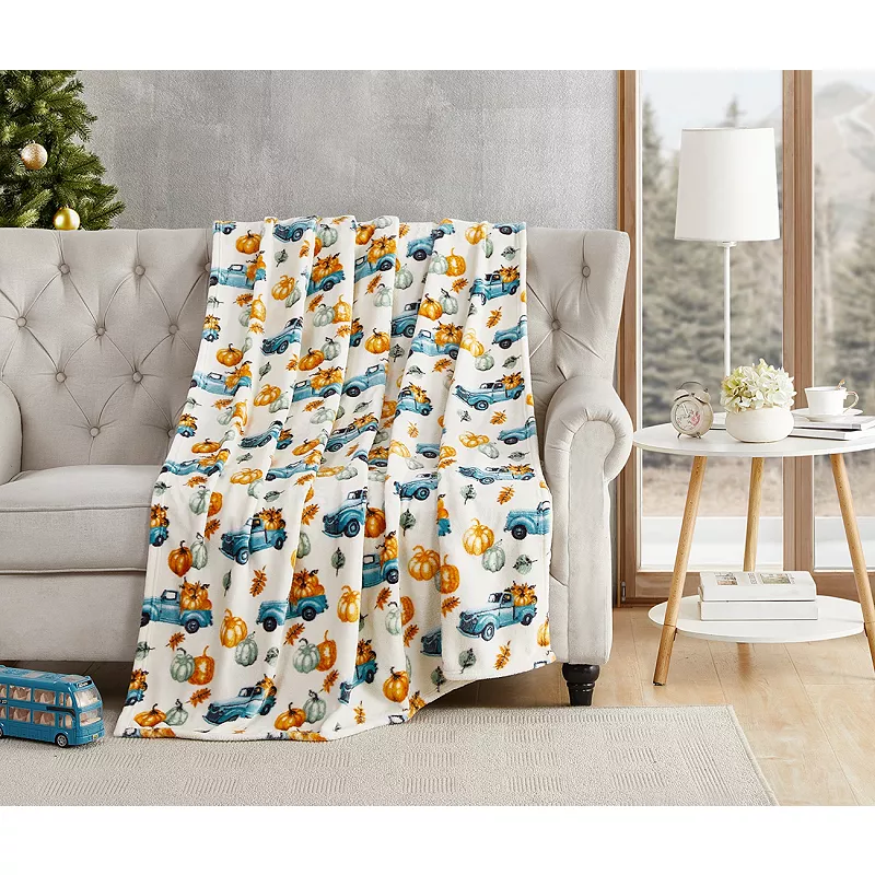 Kate Aurora Thanksgiving Autumn Harvest Watercolor Delivery Pick Up Trucks Ultra Soft and Plush Oversized Accent Throw Blanket - 50 in. W x 70 in. L