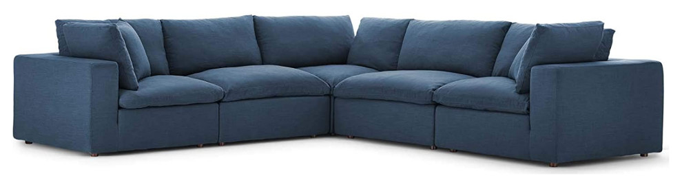 Commix Down Filled Overstuffed 5 Piece Sectional Sofa Set  Azure   Transitional   Sectional Sofas   by Homesquare  Houzz