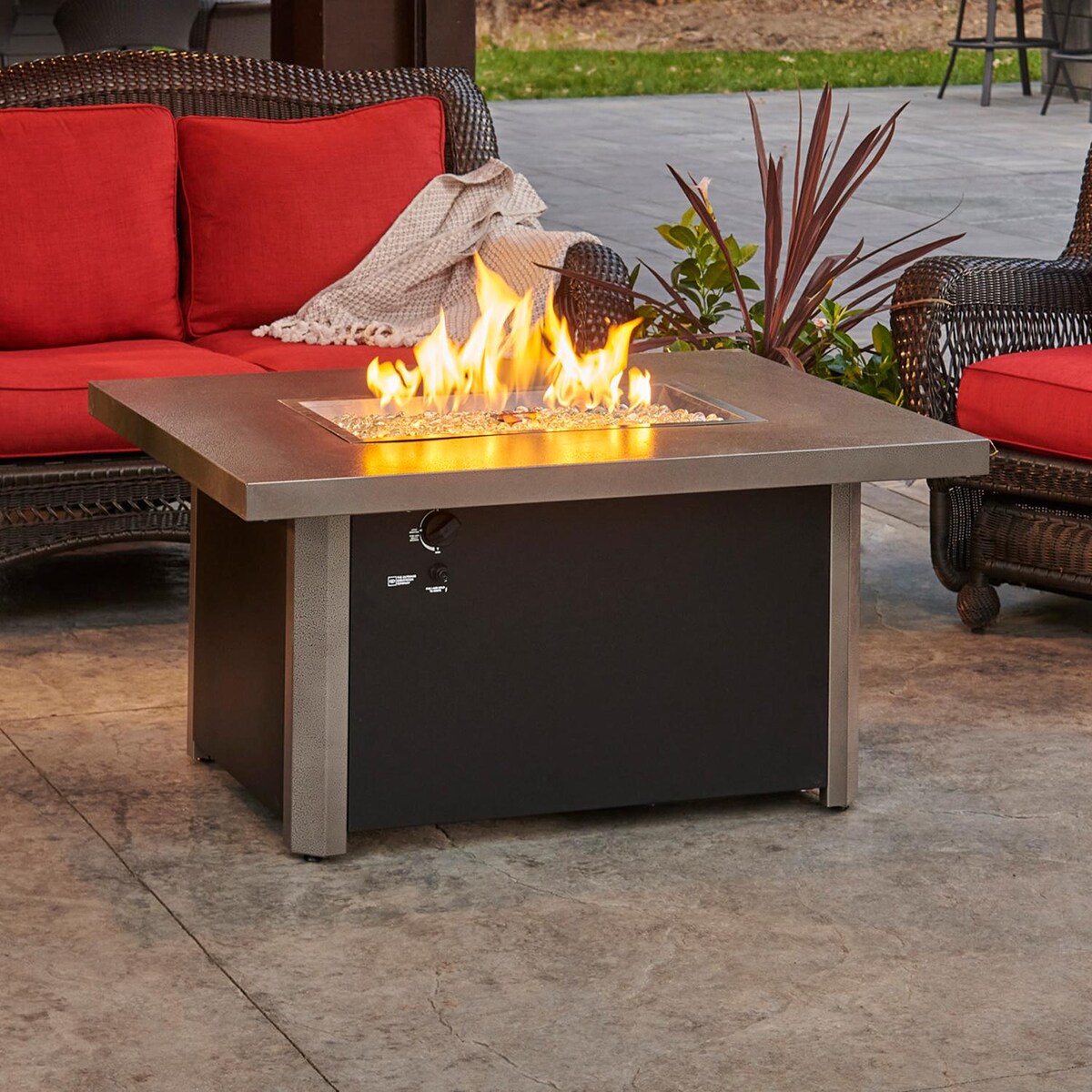 The Outdoor GreatRoom Company Caden 44-Inch Rectangular Propane Gas Fire Pit Table with 24-Inch Crystal Fire Burner