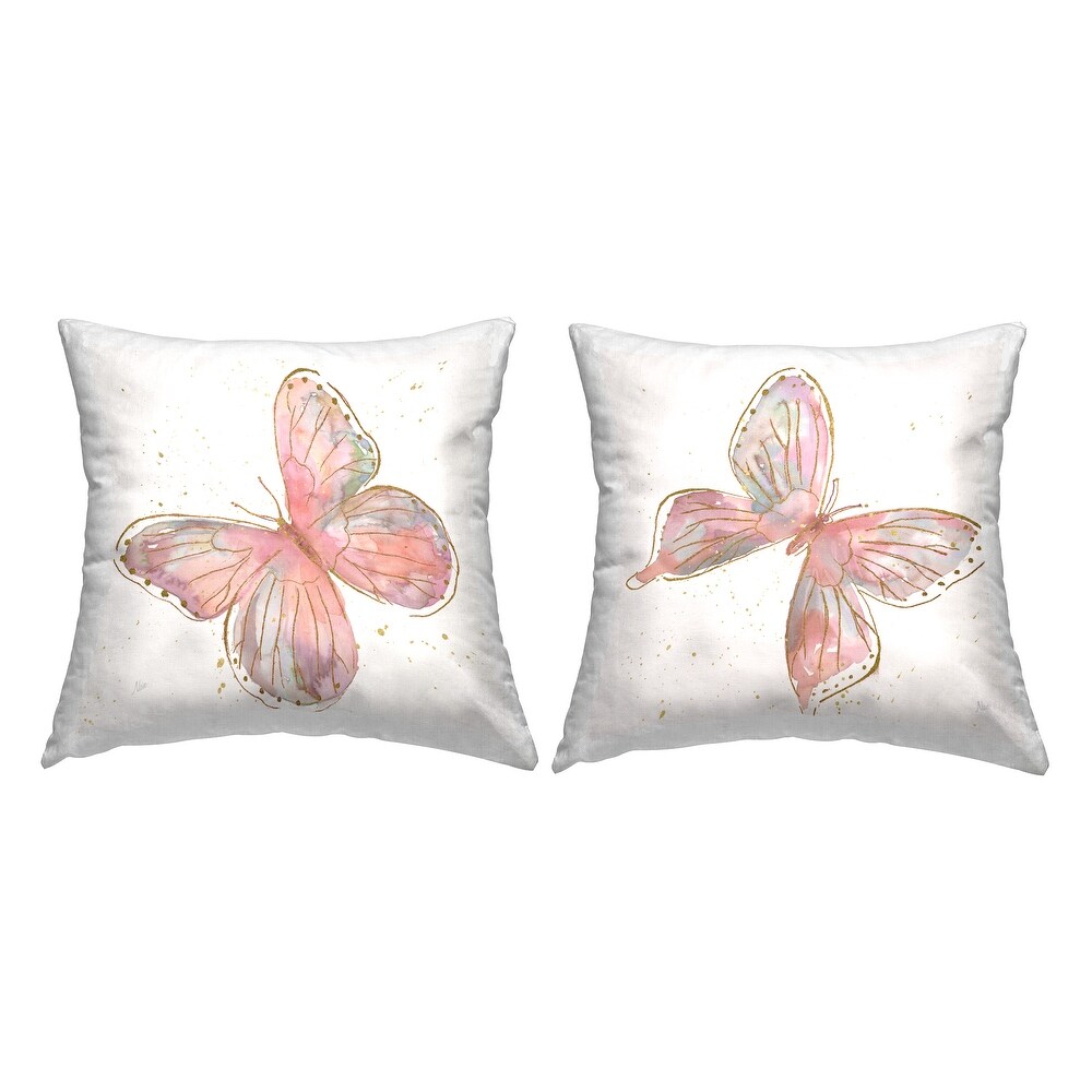 Stupell Pastel Pink Butterflies Glam Detail Printed Throw Pillow Design by Nan (Set of 2)