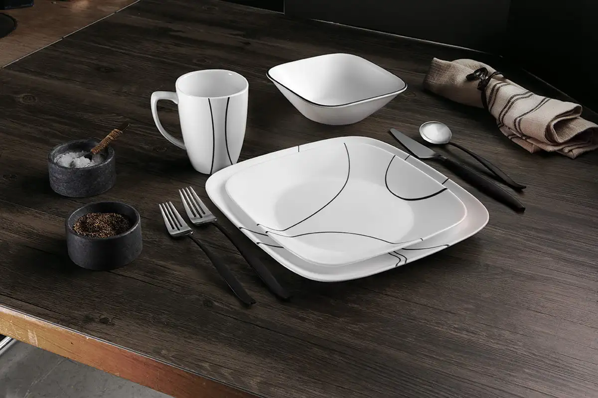 Corelle Square Simple Lines， Dinnerware Set， 16-Piece， Set for 4