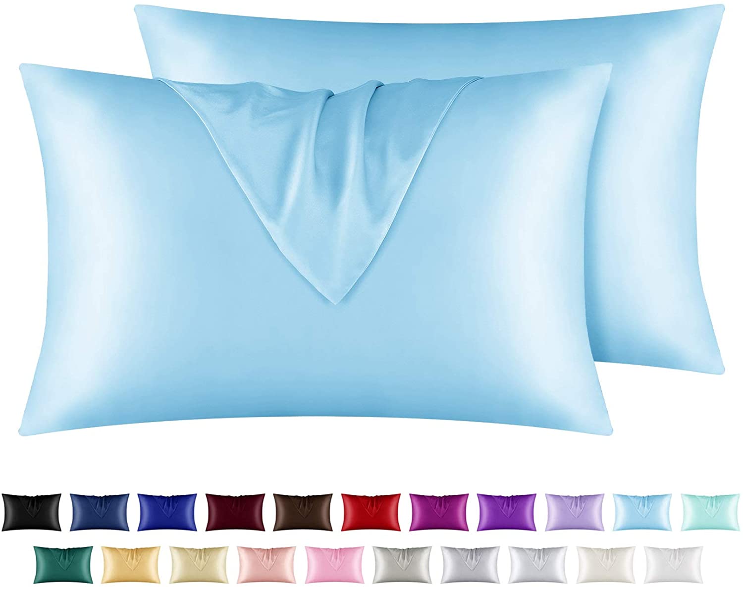 Satin Pillowcase for Hair and Skin, 2 pcs Silky Pillowcases with Envelop Closure