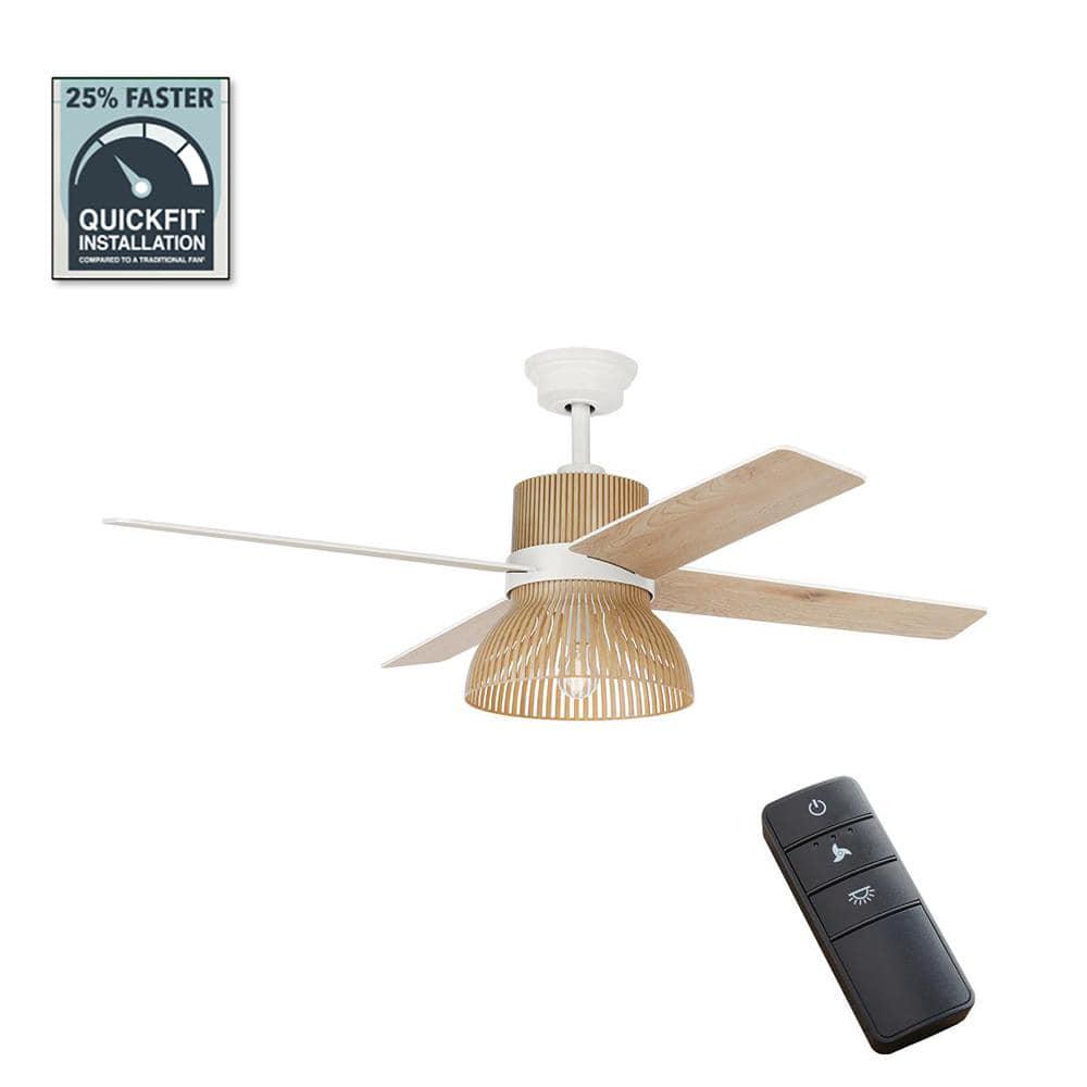 Home Decorators Collection Savannah 52 in Indoor LED Matte White Dry Rated Ceiling Fan with 4 Reversible Blades Light Kit and Remote Control