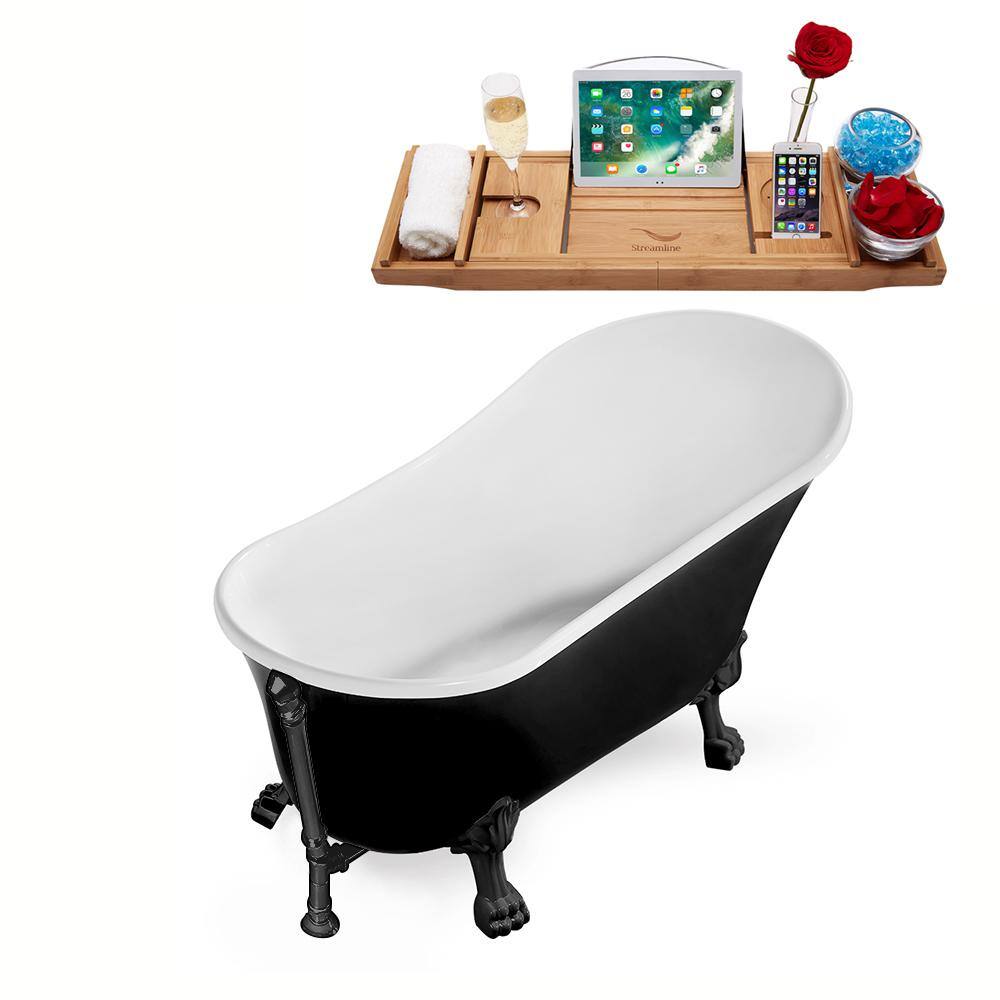 Streamline 59 in. Acrylic Clawfoot Non-Whirlpool Bathtub in Glossy Black With Matte Black Clawfeet And Matte Black Drain N344BL-BL