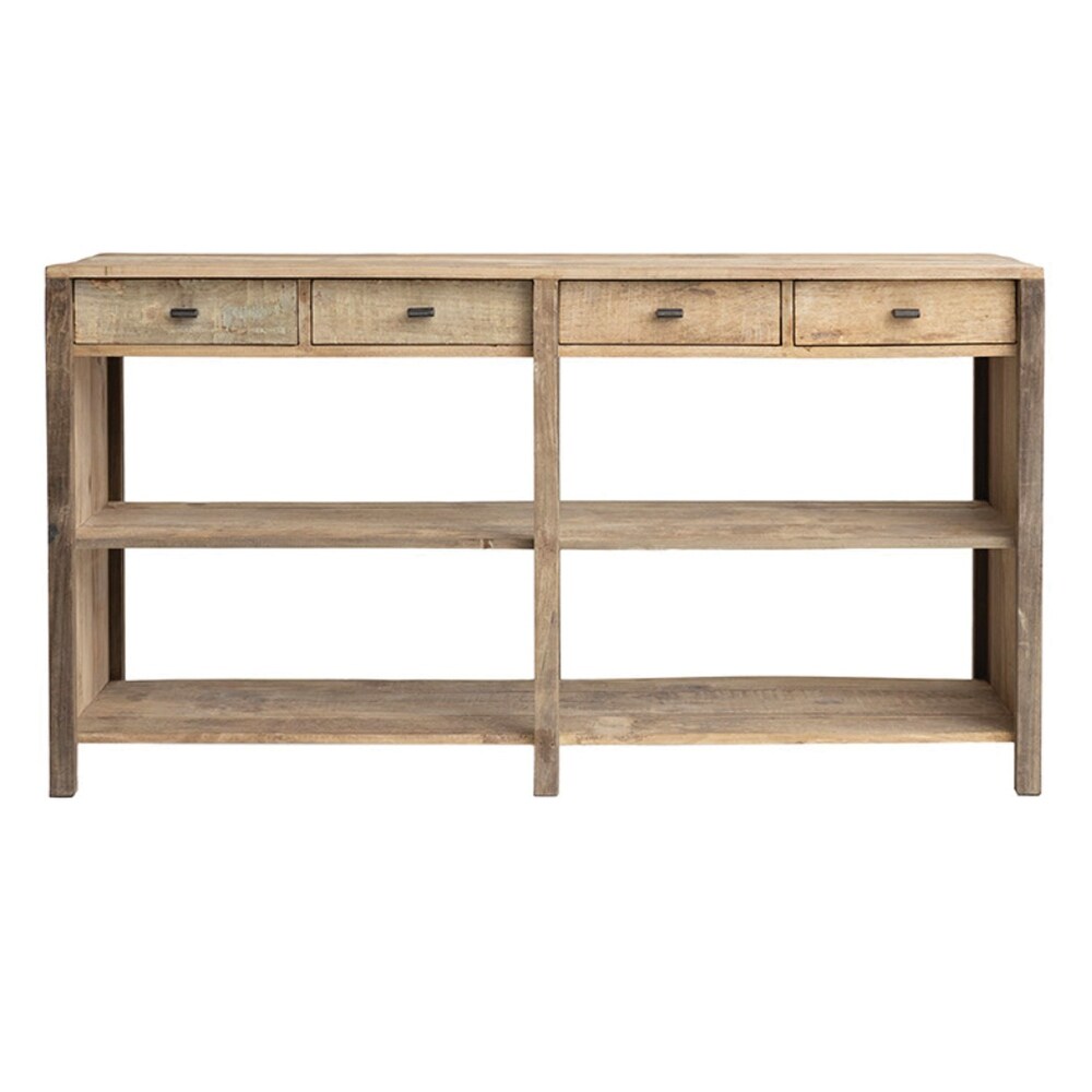 Reclaimed Wood Console Table with 4 Drawers 4 Storage Sections   60.0\