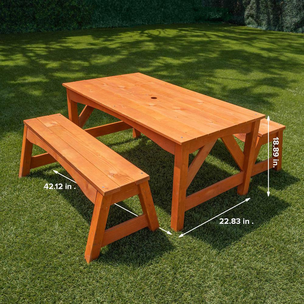 SPORTSPOWER Kids Natural Wooden Picnic Table with Separated Benches WP-771