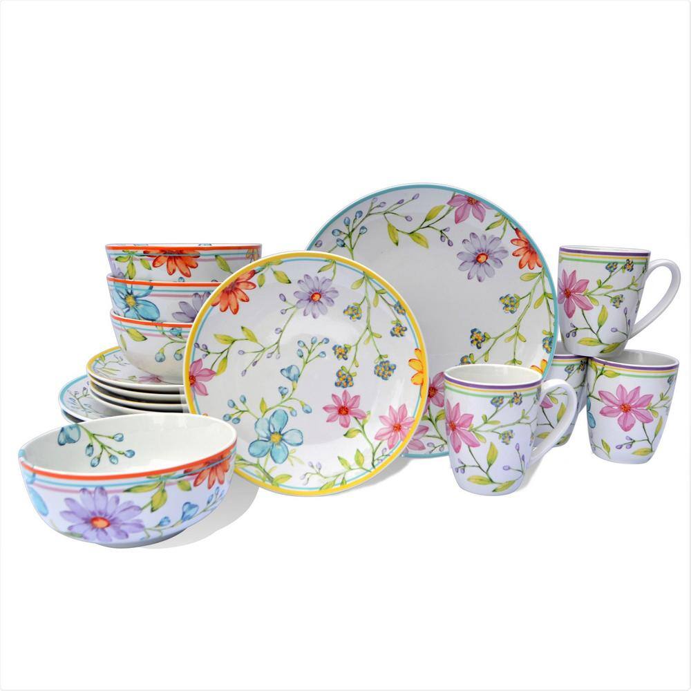 Euro Ceramica Charlotte 16-Piece Floral Multicolor Stoneware Dinnerware Set (Service for 4) CLT-1001-DS