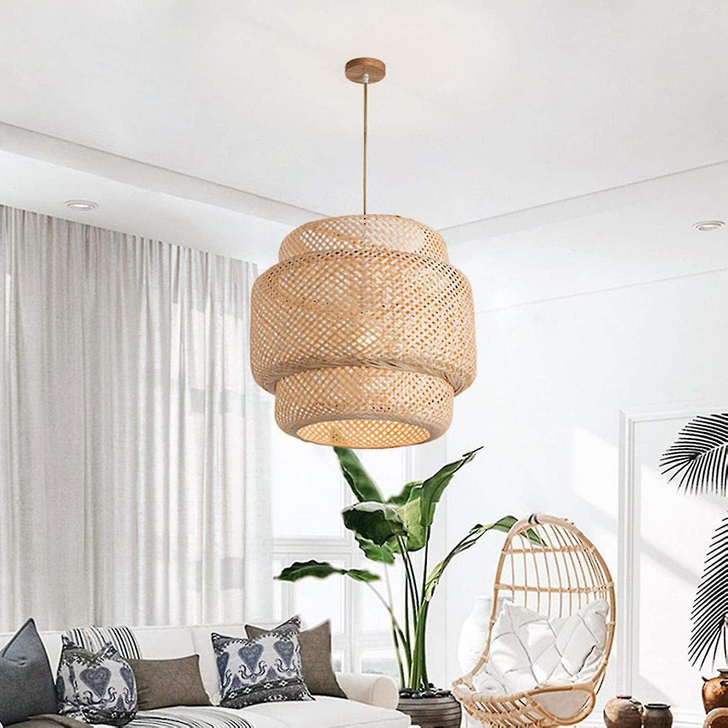 Pendant Light Ceiling Retro Hanging Cafe Lights Loft Japanese Style Hand Weaved Bamboo Woven Lampsh