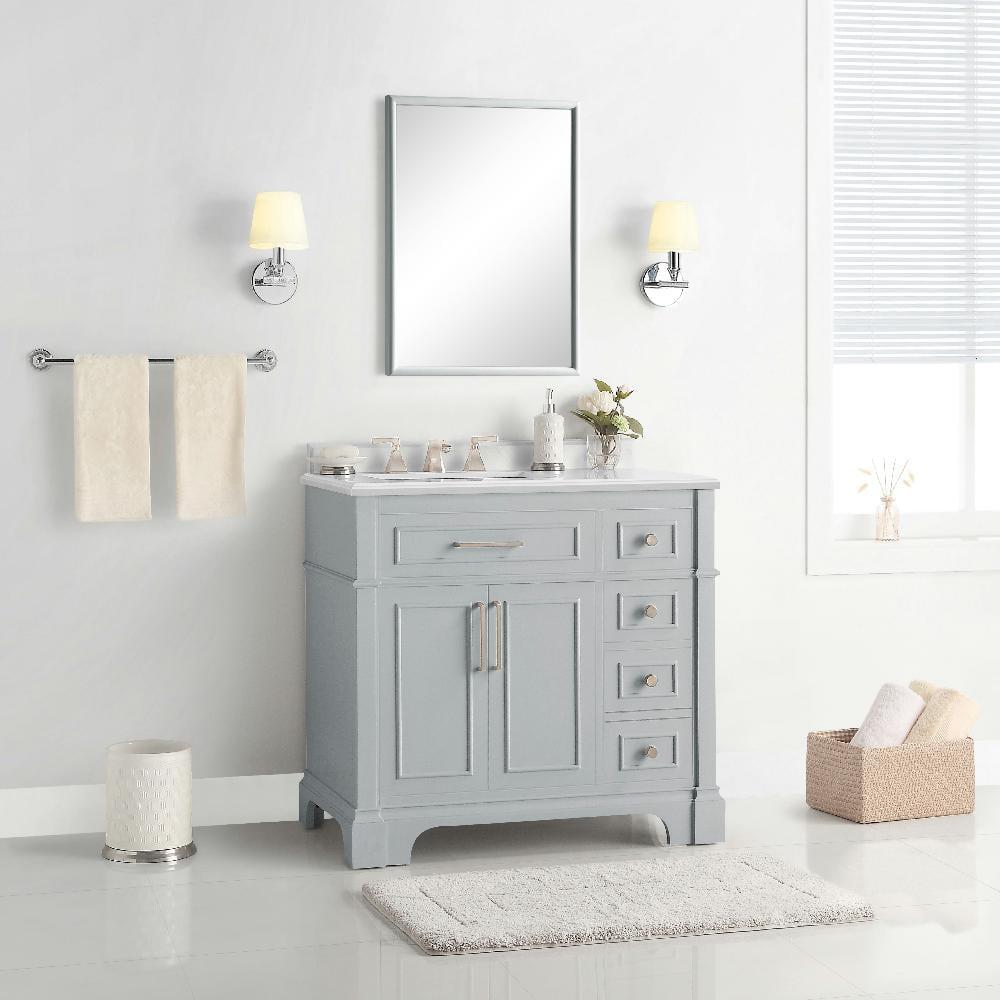 Home Decorators Collection Melpark 36 in W x 221 in D x 345 in H Freestanding Bath Vanity in Dove Gray with White Cultured Marble Top