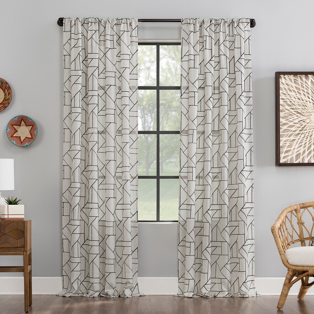 Archaeo Jigsaw Embroidery Linen Blend Curtain  Single Panel