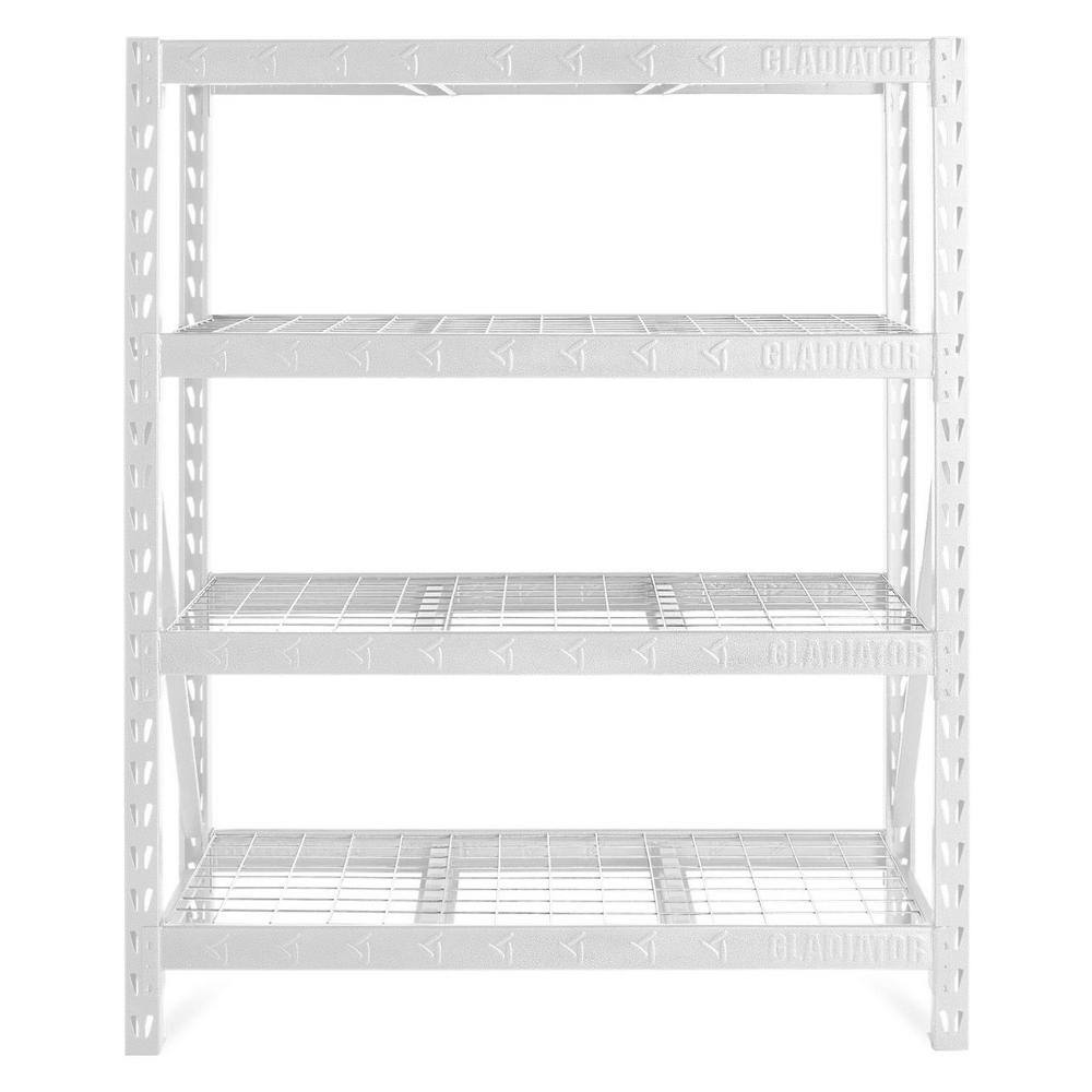 Gladiator White 4-Tier Heavy Duty Steel Garage Storage Shelving Unit (60 in. W x 72 in. H x 18 in. D) GARS604TKW
