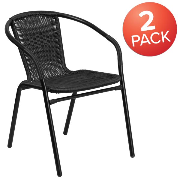 Lila 2 Pack Black Rattan Indoor-Outdoor Restaurant Stack Chair