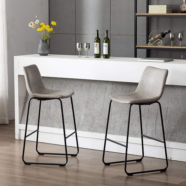 Home Beyond Set of 2 Pcs Synthetic Leather Upholstered Barstools Armless with Metal Frame