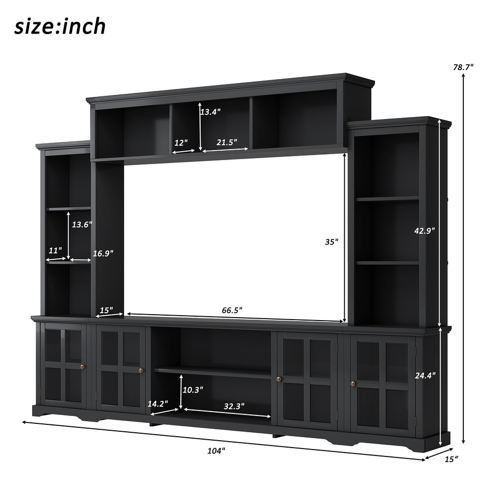 Multifunctional Modern Wall Unit with Tempered Glass Door  TV Console Table for TVs Up to 70 inches  Ample Storage