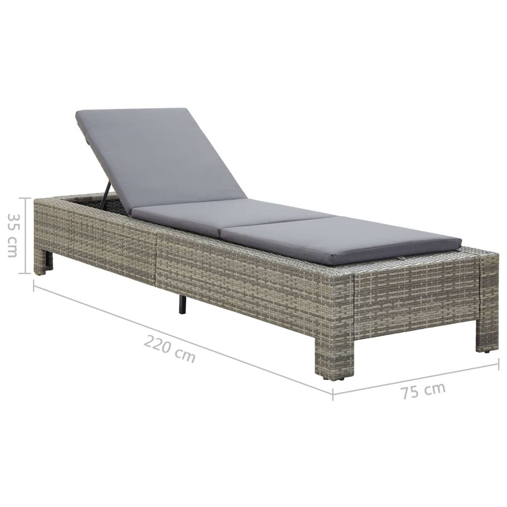 vidaXL Sunbed with Cushion Gray Poly Rattan