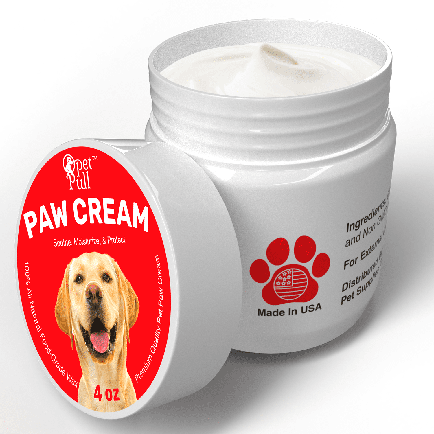 Pet Pull Paw Cream (4 oz) Dog Paw Protector for Heat， Cold and Rough Surfaces - Paw Moisturizer Balm with Natural Waxes and Oils - Puppy Invisible Boot Soothes， Moisturizes， Protects