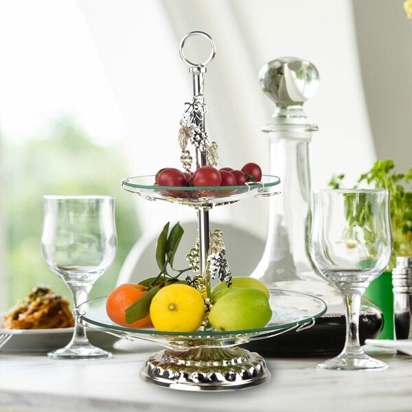 2-Layer Fruit Display Tray Glass Bowl Multi-Function Cake Stand