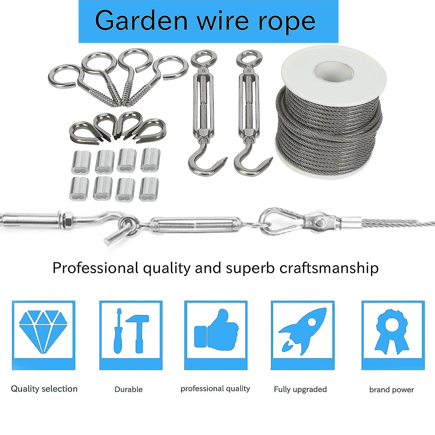 Garden Wire Rope/outdoor String Light Suspension Kit，15m 3mm Stainless Steel Cable Rope With Clips