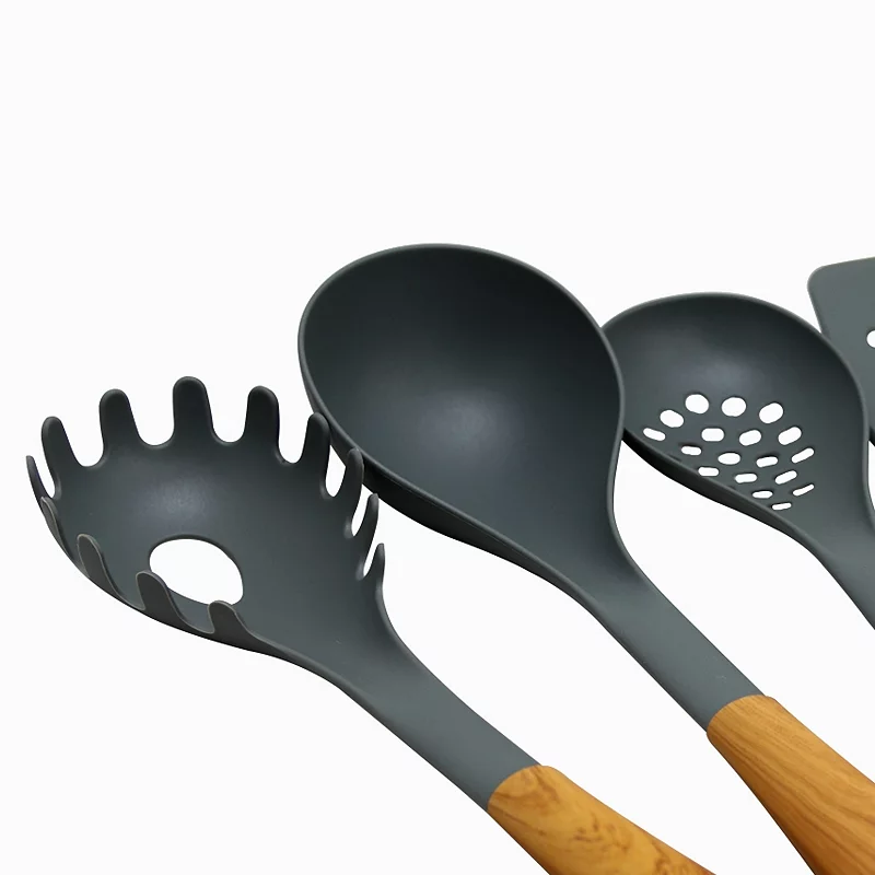 Oster Cocina Everwood Kitchen Nylon Tools Set with Wood Inspired Handles， Set of 5