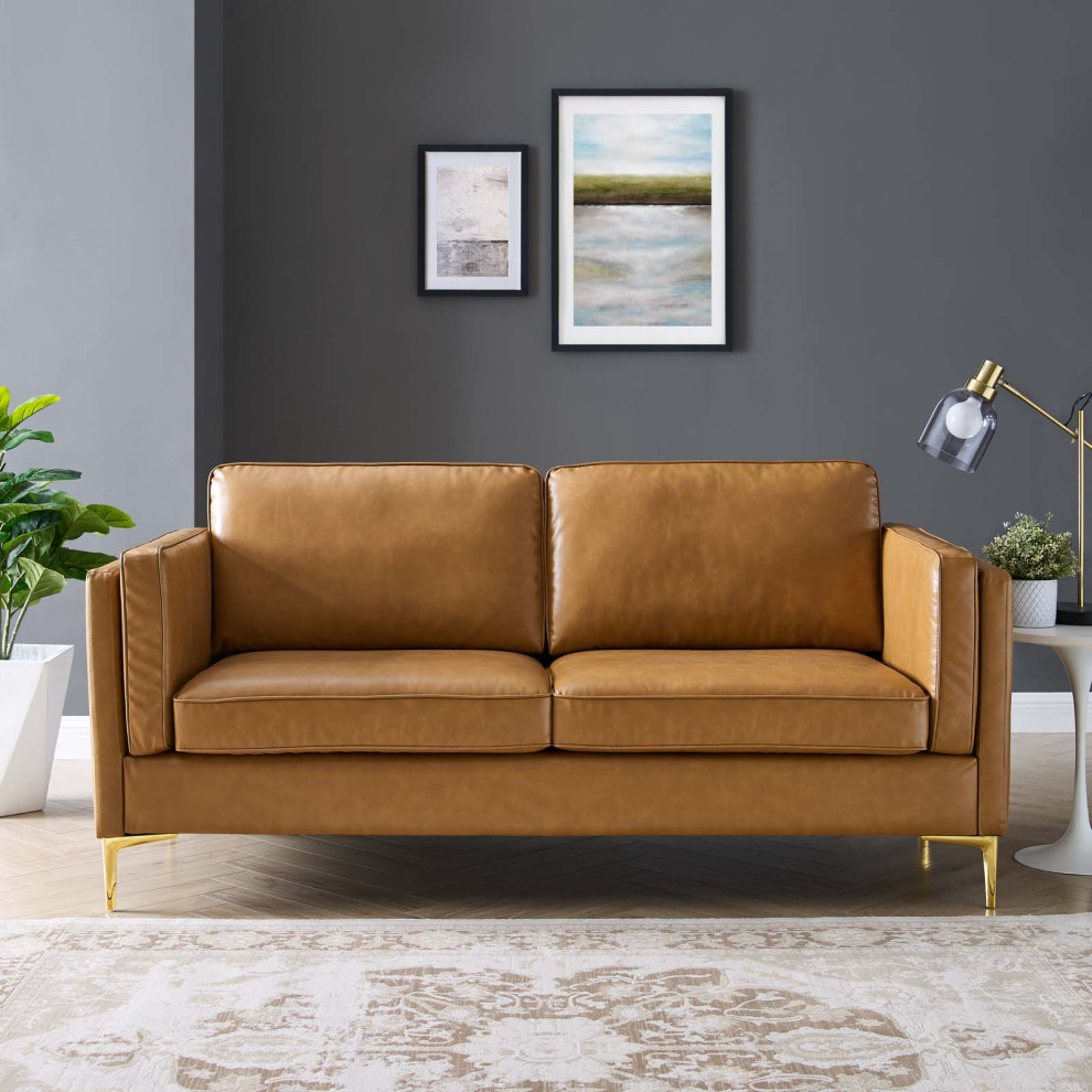 Kaiya Vegan Leather Sofa  Tan   Contemporary   Sofas   by Homesquare  Houzz