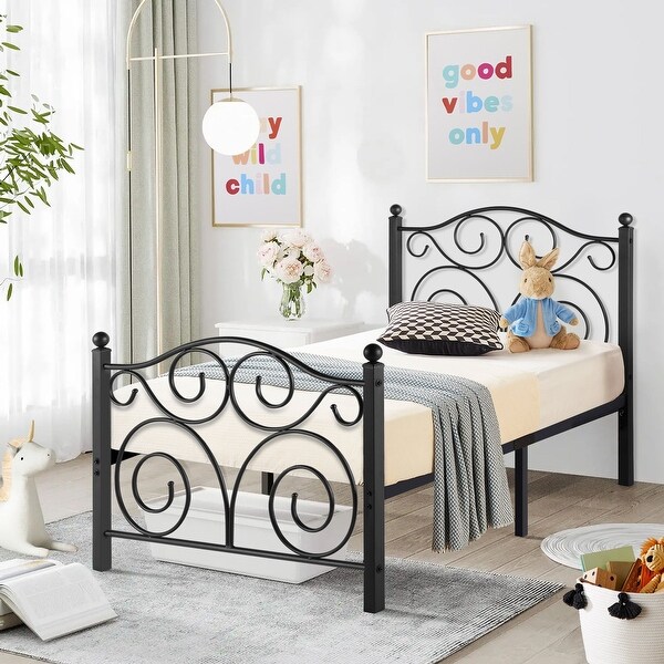 Taomika Bed Set of 2 Twin Size Platform Bed Frame with Headboard - - 36509853