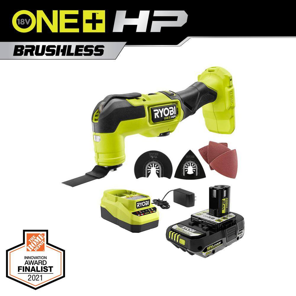 RYOBI ONE+ HP 18V Brushless Cordless Multi-Tool Kit with 2.0 Ah HIGH PERFORMANCE Battery and Charger PBLMT50K1