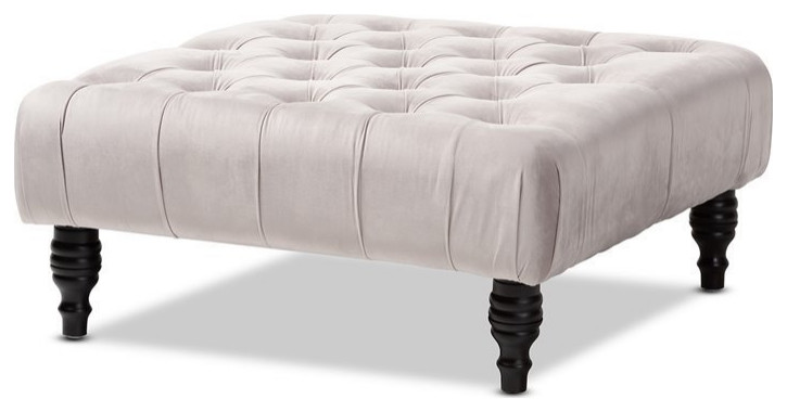 Bowery Hill Grey Velvet Upholstered Button Tufted Ottoman   Traditional   Footstools And Ottomans   by Homesquare  Houzz