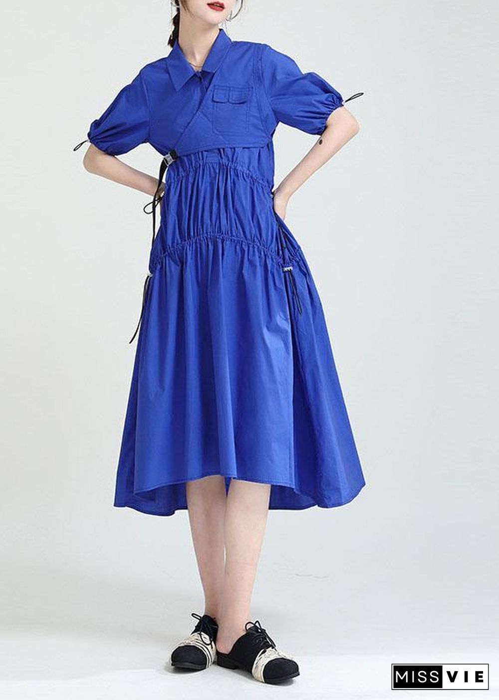 Blue Peter Pan Collar Asymmetrical Design Summer Party Dresses