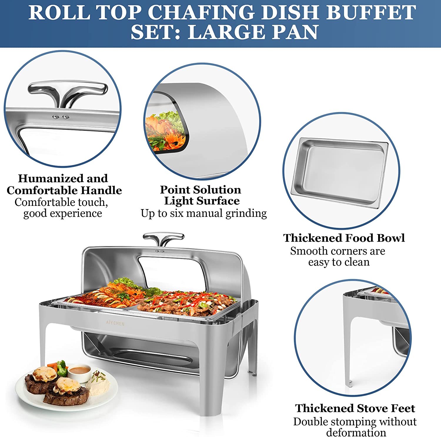 Lafati Luxury Chafing Dish Buffet Set: 9 QT Chafers and Buffet Warmers in High-Grade Stainless Steel with Gas Container， Visual Lid， Spoon， Temperature Control， for Exquisite Event Supplies (2 Pan)