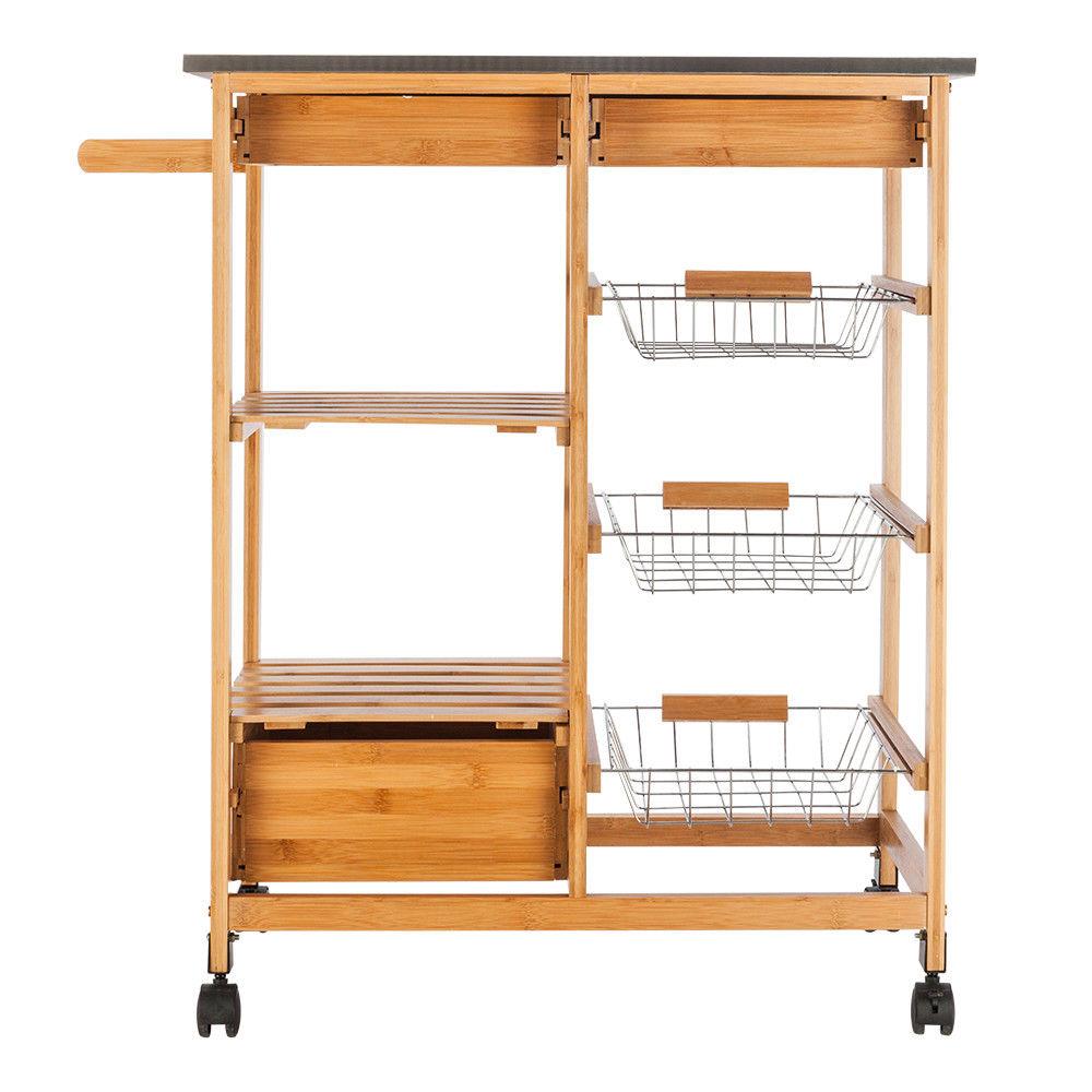 Ktaxon Wood Kitchen Trolley Cart Stainless Steel Top Rolling Storage Cabinet Island