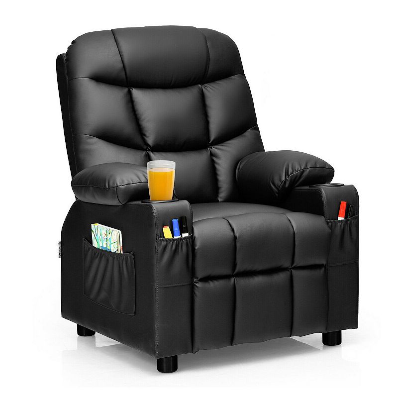 PU Leather Kids Recliner Chair with Cup Holders and Side Pockets