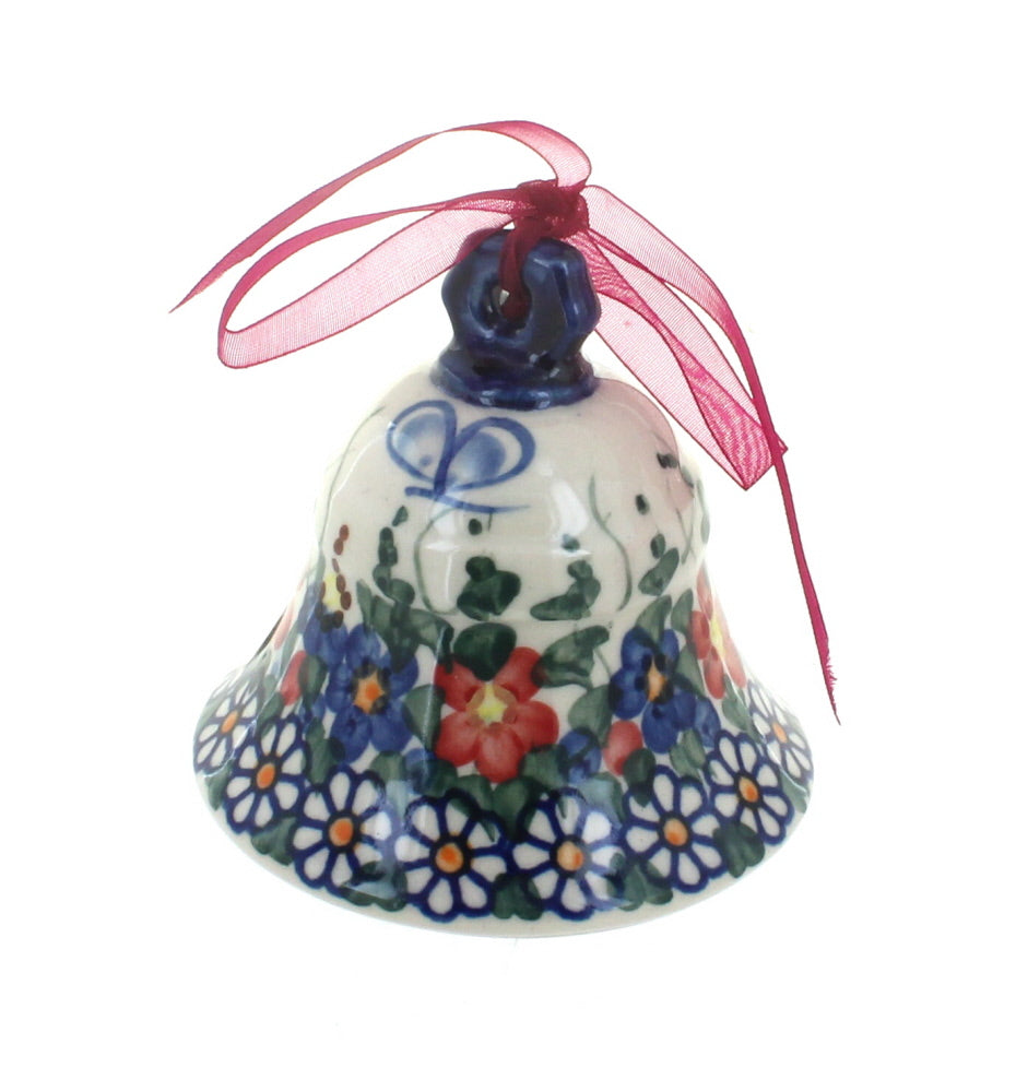 Blue Rose Polish Pottery Garden Butterfly Medium Bell