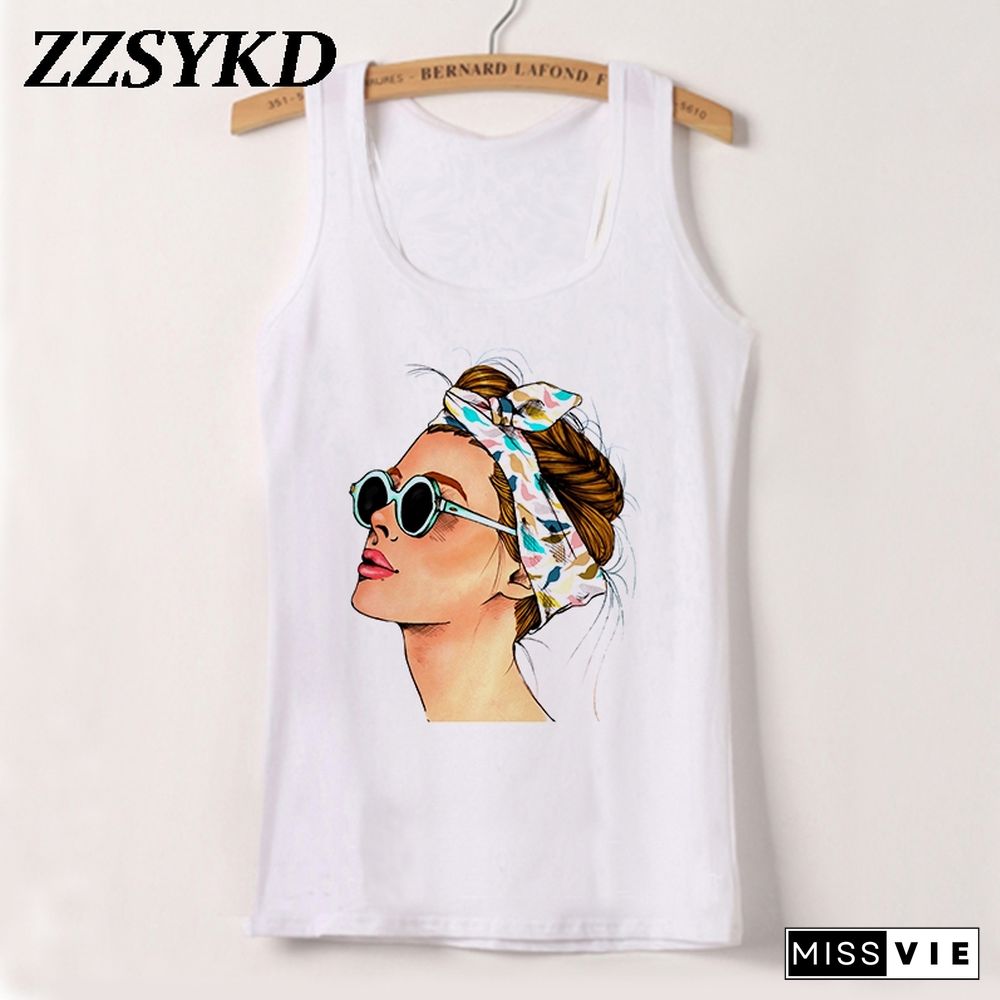 Plus Size Summer Women Fashion Vest Tank Tops Sexy Camisole Fashion Print Lady Casual Loose Sleeveless 90S Female T Shirt