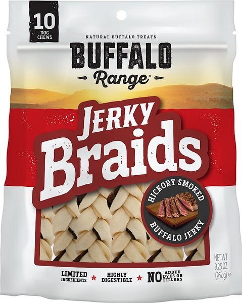 Buffalo Range All Natural Grain-Free Jerky Braid Rawhide Dog Treats