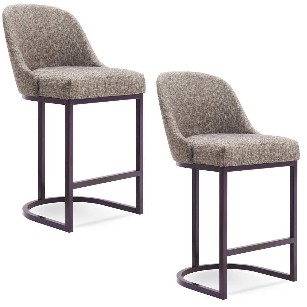 Leick Home Barrelback 39 in. Gray Linen Counter Stool with Espresso Metal Base (Set of 2) 10132ESGL