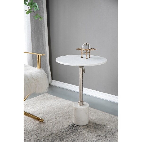 AandB Home Marble-Top Round Side Table - White/Silver