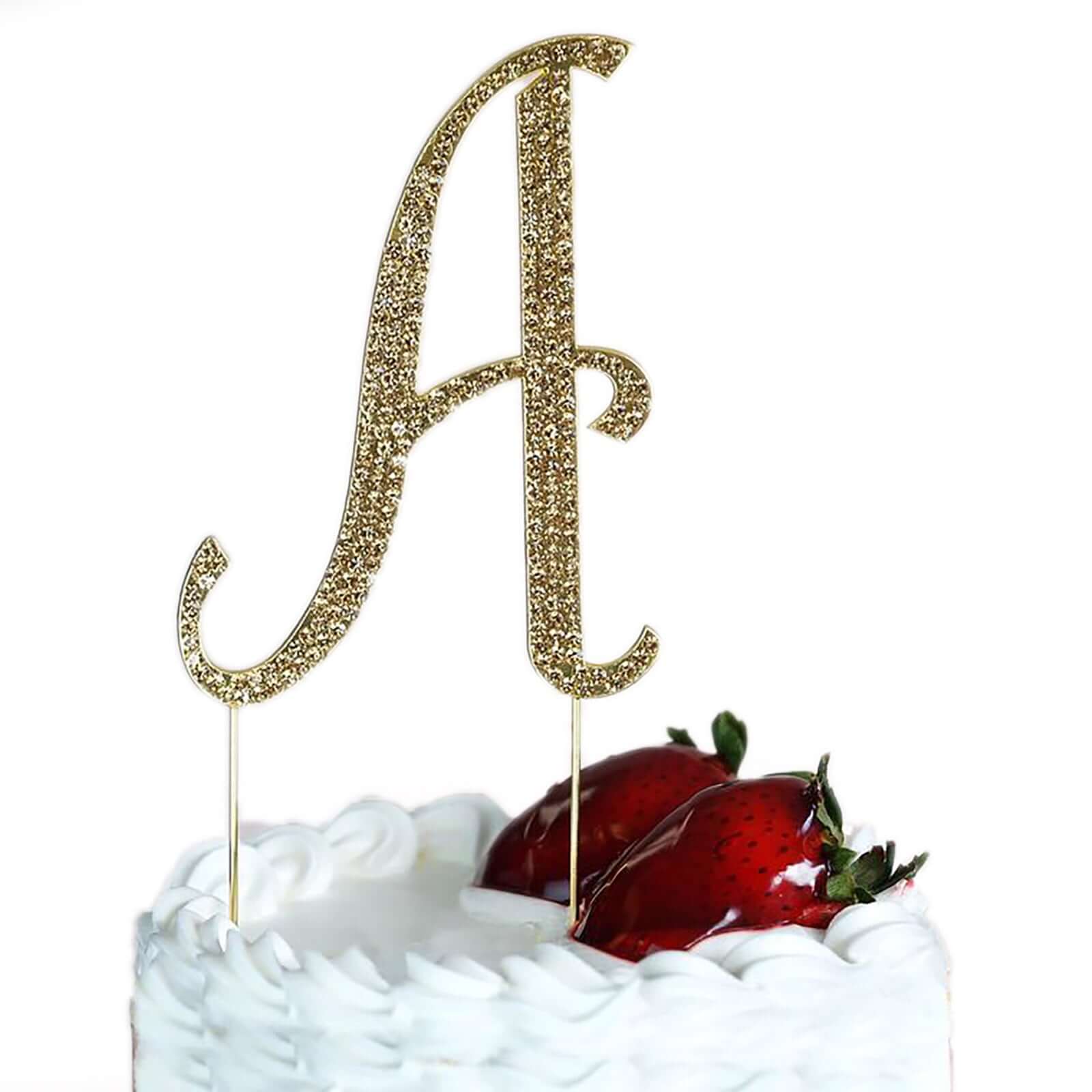 Gold Rhinestone Monogram Letter and Number Cake Toppers 4.5