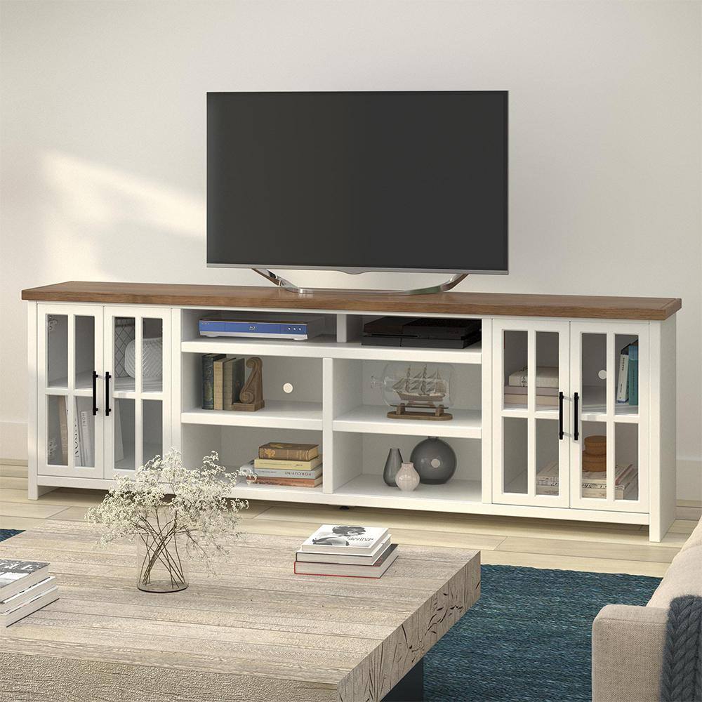 Bridgevine Home 97 in. Fully Assembled White and Brown TV Stand Fits TV's up to 85 in. HT1211.BJW