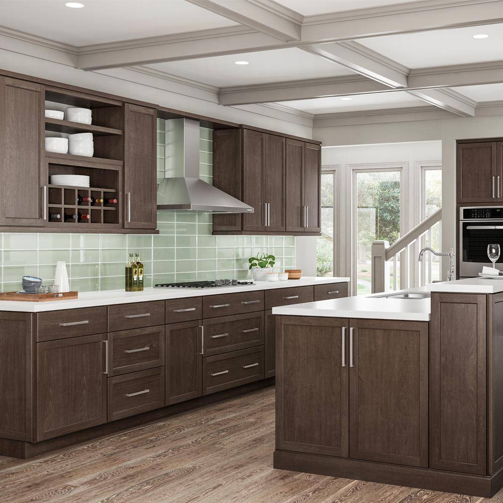 Hampton Bay Shaker Assembled 36x34.5x24 in. Blind Base Corner Kitchen Cabinet in Brindle KBBC45-BDL