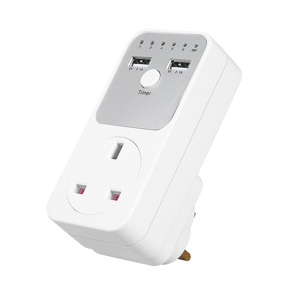 White Uk Plug Countdown Timer Socket With 2 Usb Ports 5v 2.1a Outlet Plug-in Time Controller Switch For Electrical Appliances -- Uk Plug Ac 230v