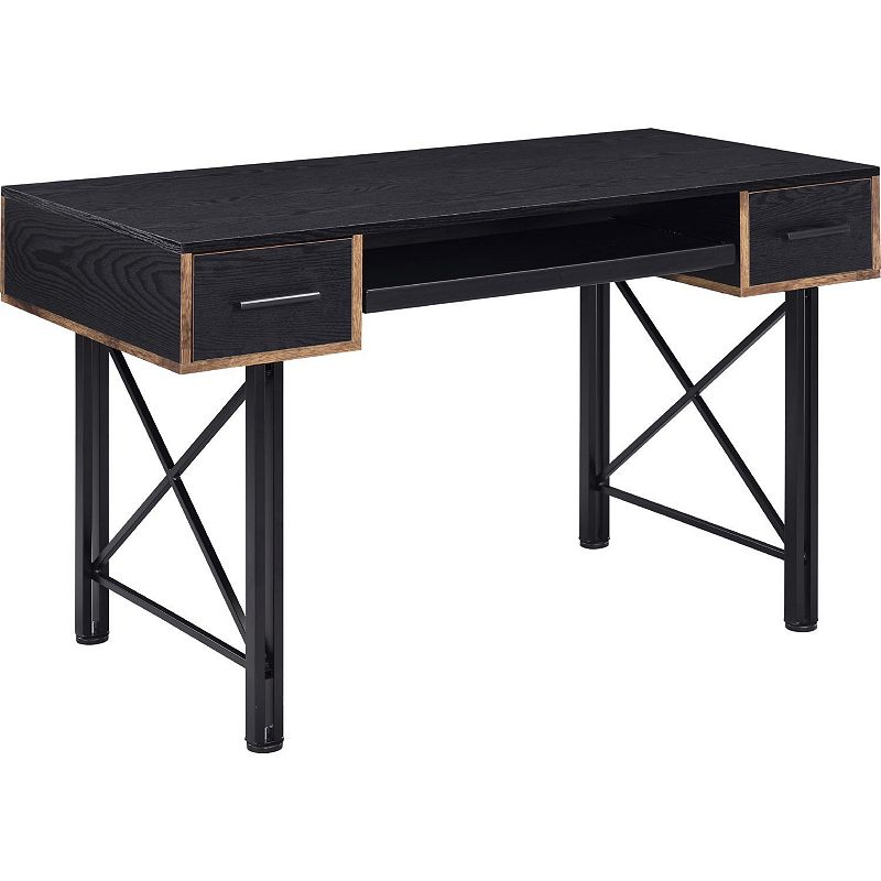 Computer Desk with 2 Drawers and Keyboard Tray， Black