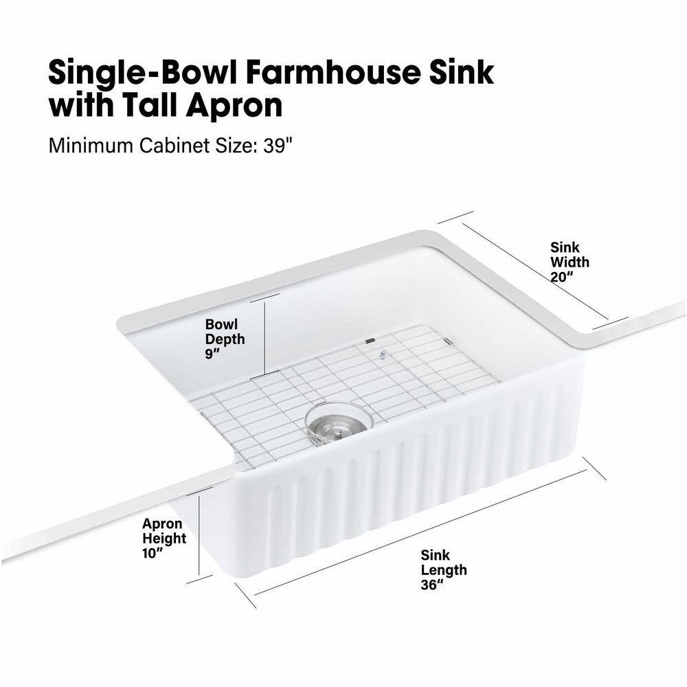 White Fireclay 36 in. x 20 in. Single Bowl Farmhouse Apron Kitchen Sink with Bottom Grid 2022-12-8-4