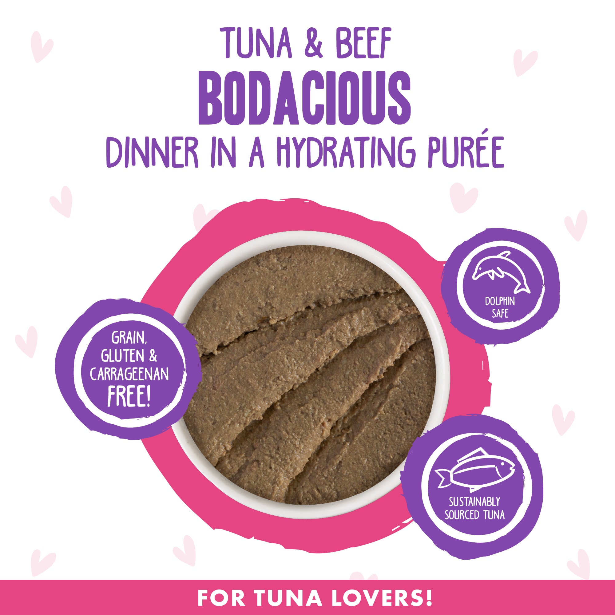 B.F.F. P.L.A.Y. Bodacious Tuna  Beef Dinner in a Hydrating Puree Wet Cat Food， 2.8 oz.， Case of 12