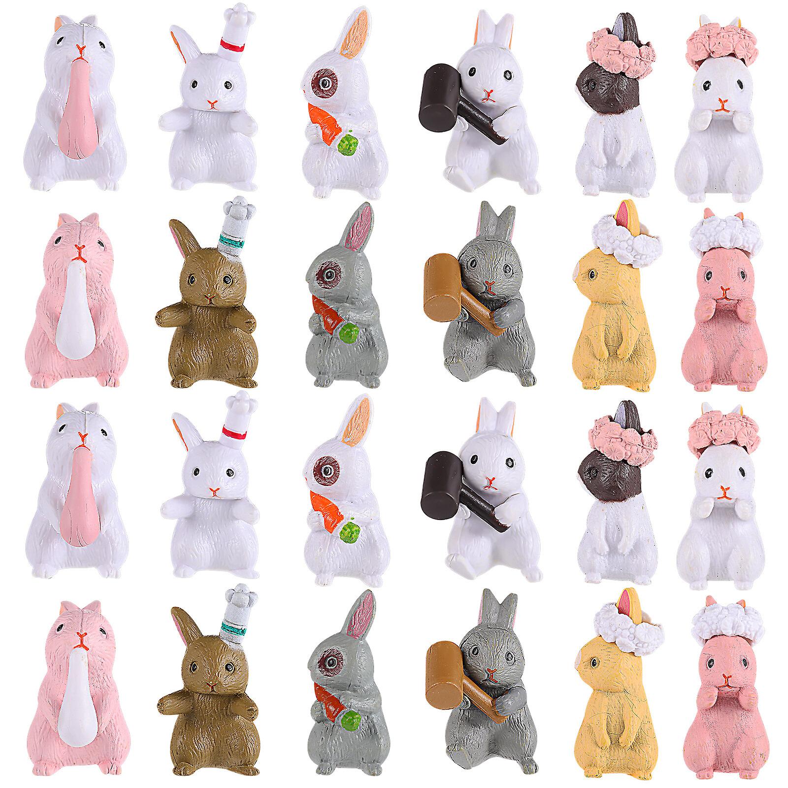 24 Pcs Rabbit Figures For Kids Cartoon Bunnies Toys Miniature Rabbit Statues Garden Figurines Desk Decorations