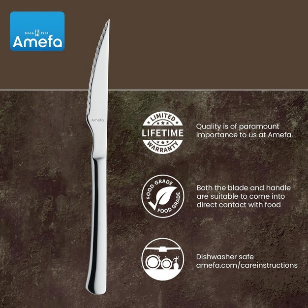 Amefa Chuletero Steak Knives Set Of 6 Hardened Stainless Steel Hammered Ergonomic Handle Design Micro Serrated Edge 4 Inch Blade Steak Knife