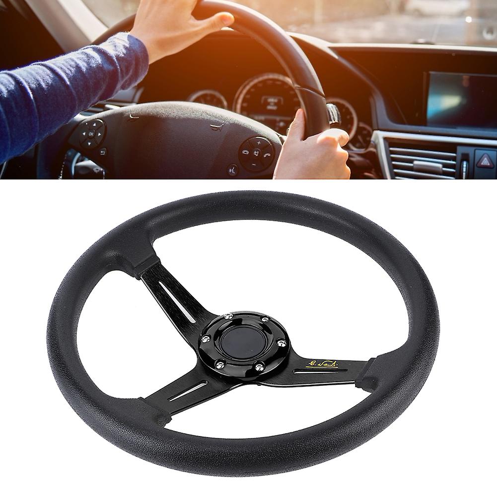 14in Universal Car Steering Wheel Pu Leather Aluminium Alloy W/horn Button Modifiedblack