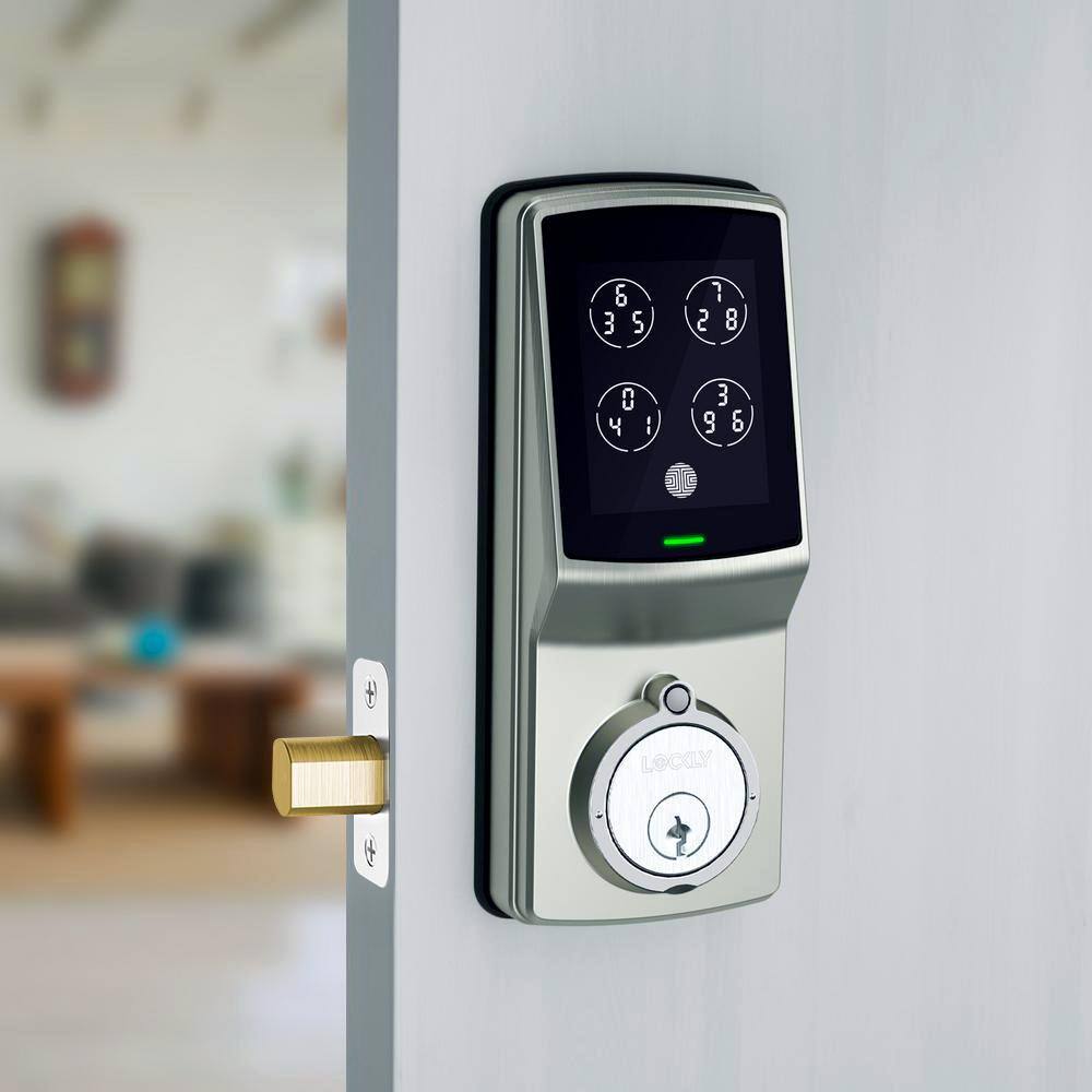 Lockly Model-S Satin Nickel Single-Cylinder Alarmed Lock Deadbolt with Keypad Bluetooth and Discrete PIN Code Input PGD7SSN